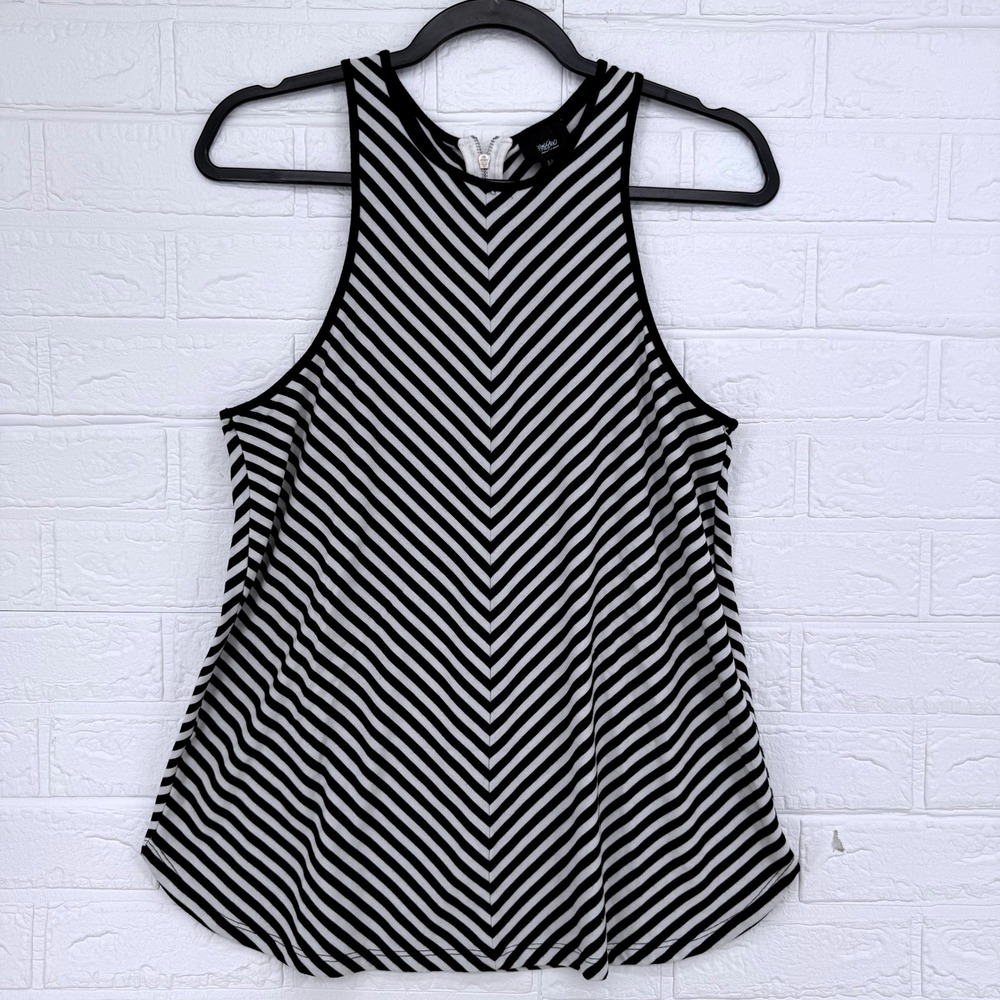 Mossimo Tank Top Womens Medium Black White Chevron Striped High Neck Sleeveless
